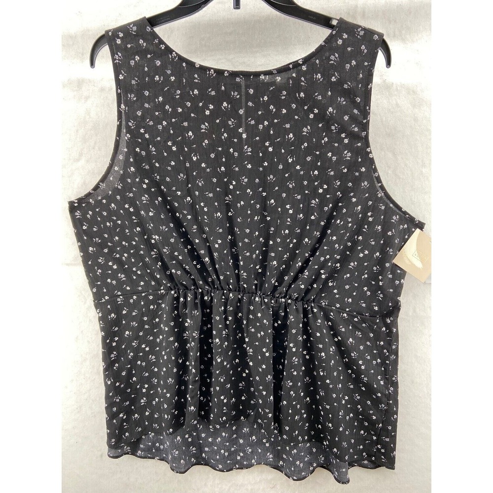 NWT‎ 14th & Union Shirt Women Sz 3X Sleeveless Floral Black Lightweight Gathered